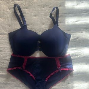 Bra and matching panty set in royal blue and pink